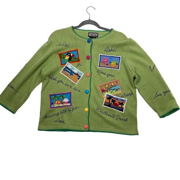 Berek paradise embroidered beaded patchwork cardigan sweater L cottage coastal - Picture 3 of 15